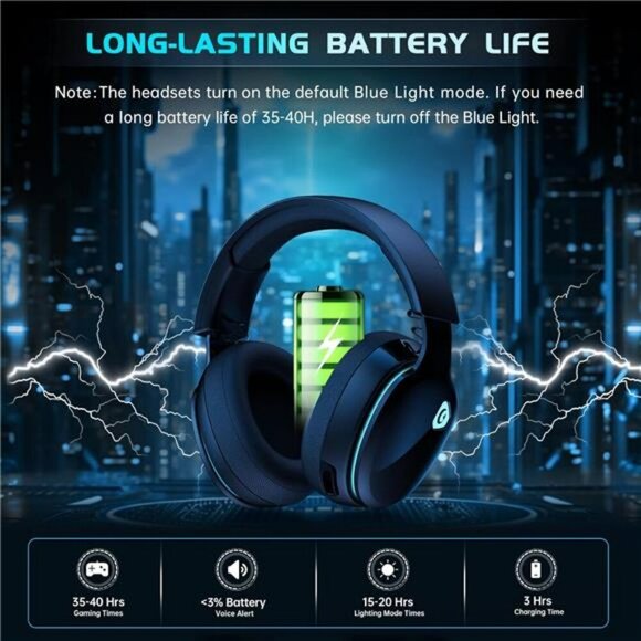 Wireless Gaming Headset PS5 PS4 PC Switch Bluetooth Mic Noise Canceling Black - Picture 6 of 7